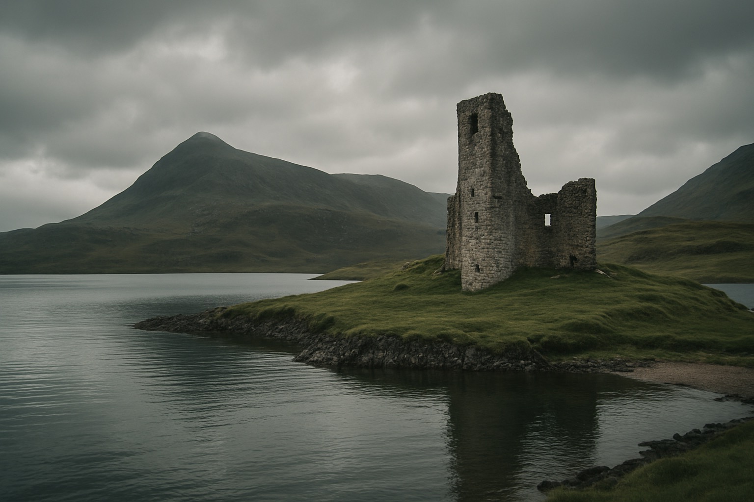 Ardvreck Castle ruin on the shore of Loch Assynt