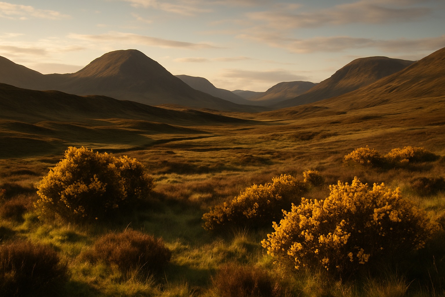 Highland landscape in late spring evening light