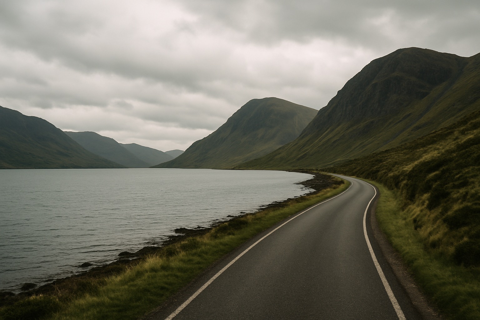Single-track coastal road along a Wester Ross sea loch