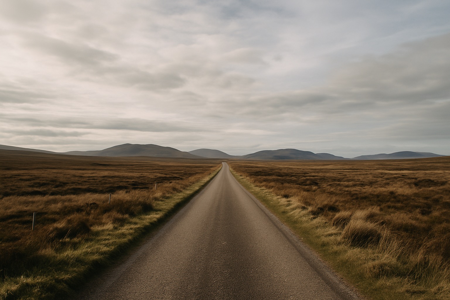 Open single-track road through Highland moorland