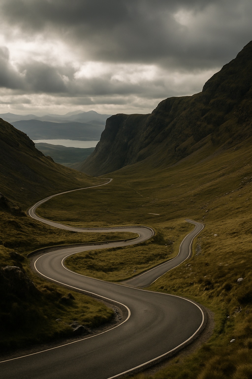 Single-track hairpin road climbing the Bealach na Bà pass above Applecross