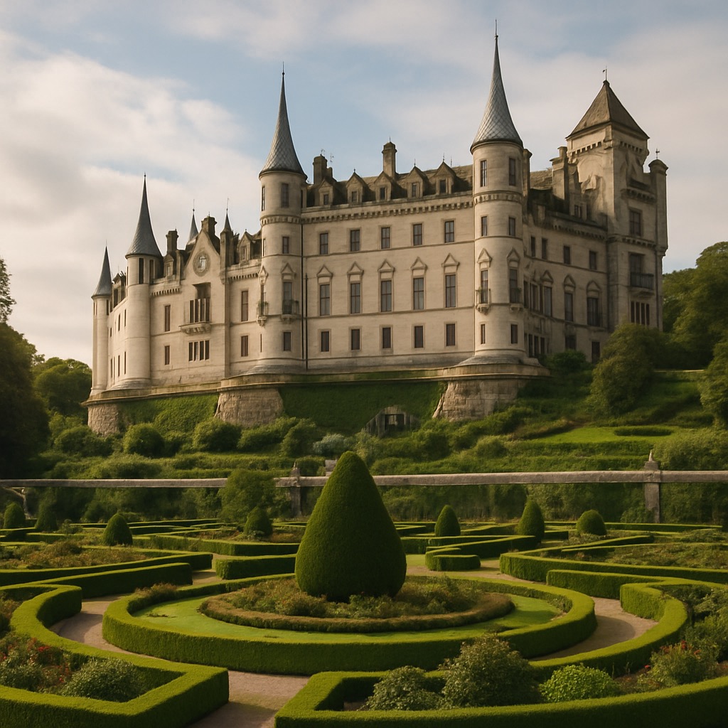 Dunrobin Castle's turreted exterior near Golspie