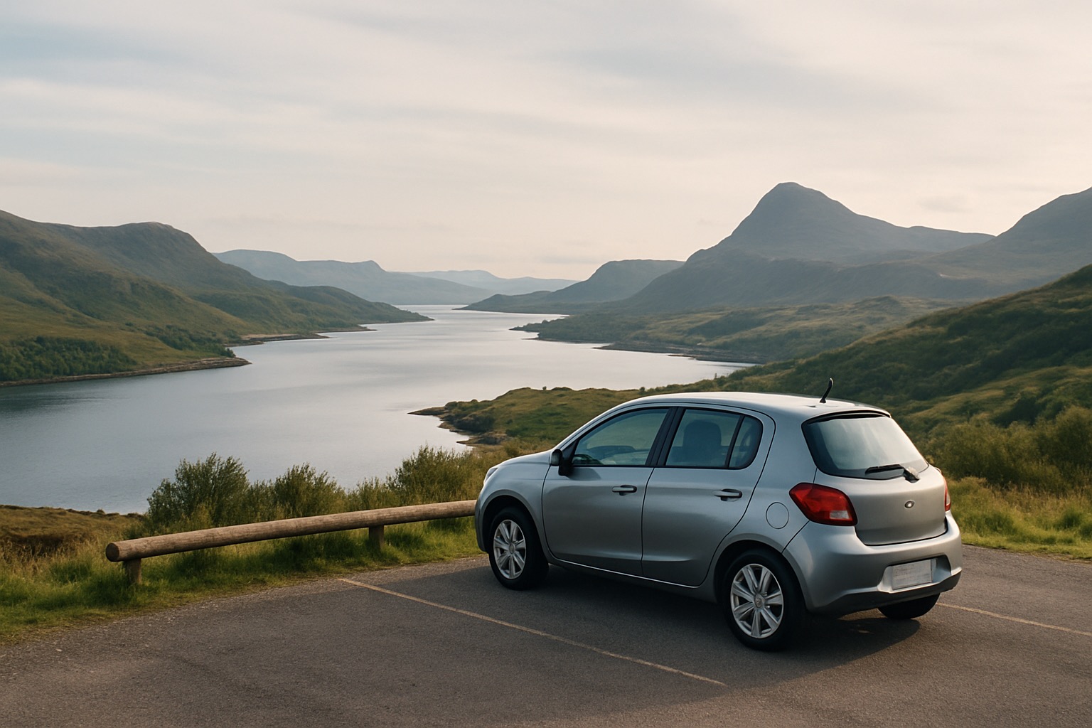 Car parked at a Highland viewpoint along the route